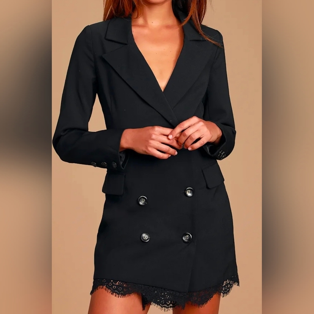 Lulus Styled Life Black Lace Blazer Dress NWT